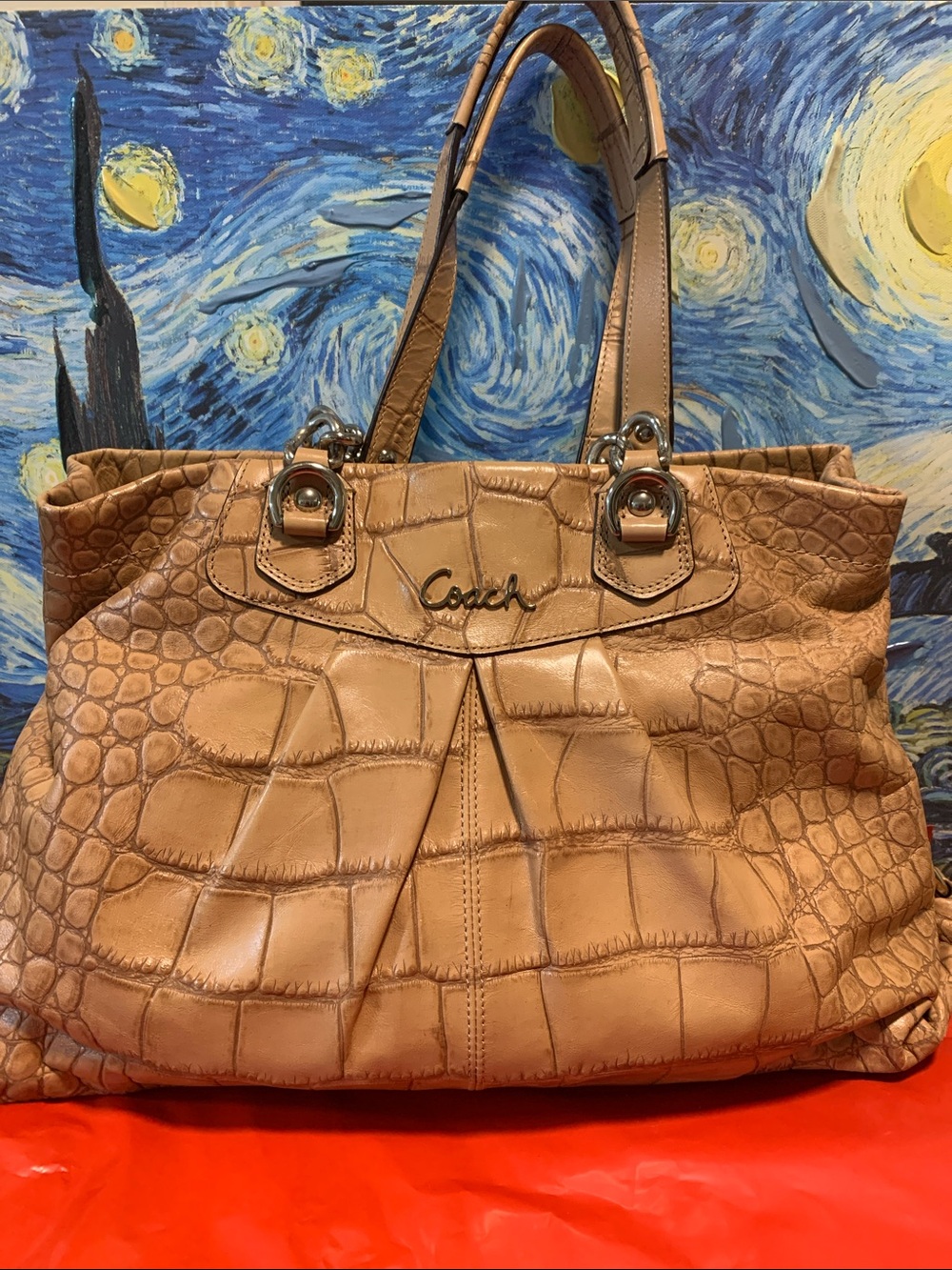Coach Croc-Embossed Tan Leather Tote